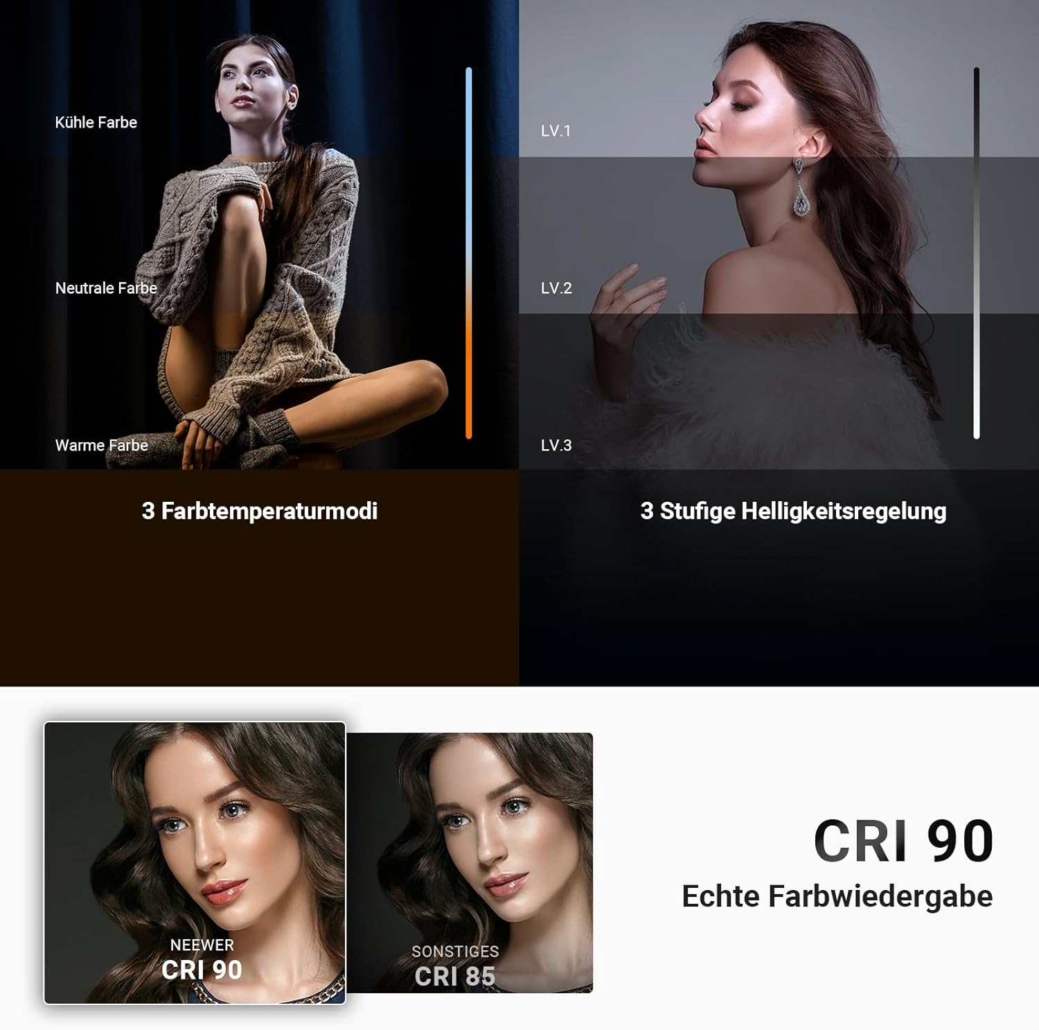 Detalle de NEEWER Basics NL100B: USB‑Ladebarer Selfie Ringlicht‑Stativ mit 72" Auszug und Bluetooth Fernbedienung