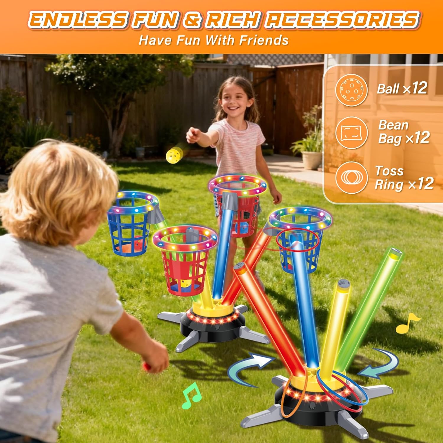 Thumbnail 3 de VATOS 3 in 1 Bean Bag & Ring Toss Game: Electric Spinning Fun for the Whole Family