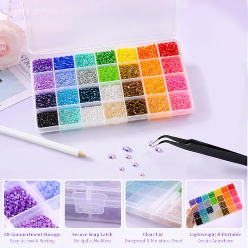 Thumbnail 3 de Lakudayy 28 Colors Resin Jelly Rhinestones Bedazzling Kit – 30,000 Pcs, 3mm Flat Back Gems with Tweezers and Pick-Up Pen