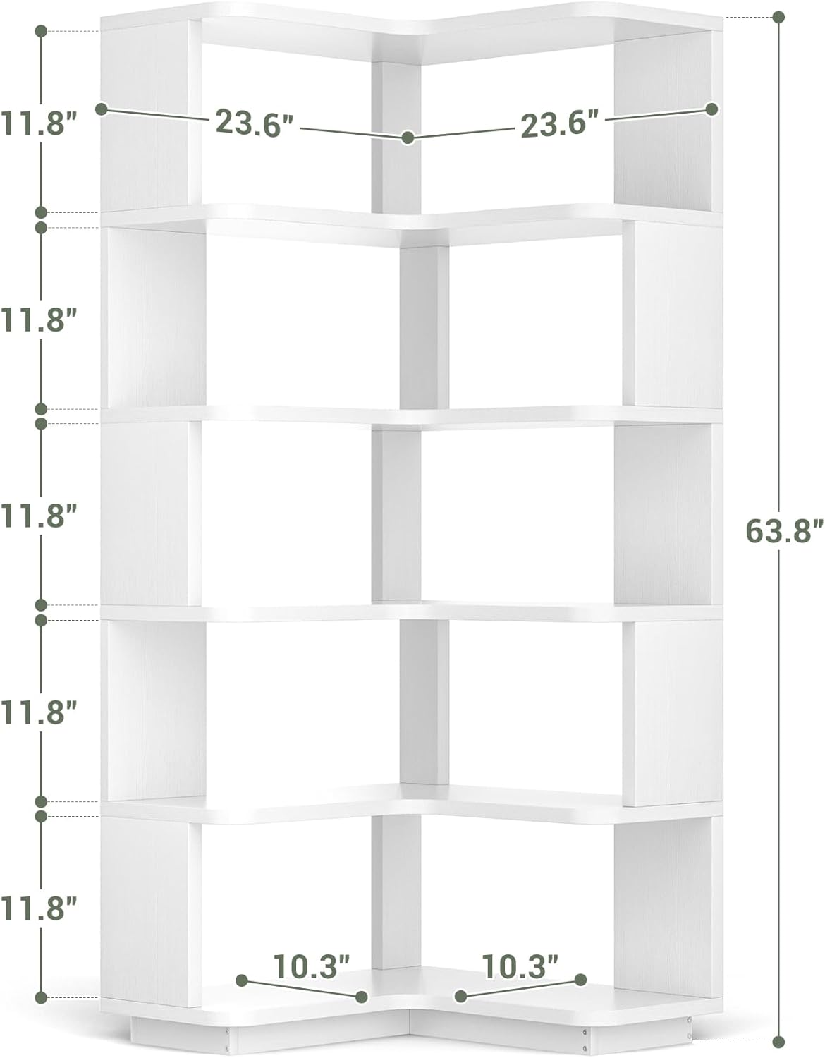 Detalle de Armocity Corner Book Shelf (6-Shelf L-Shaped Corner Bookshelf) in White