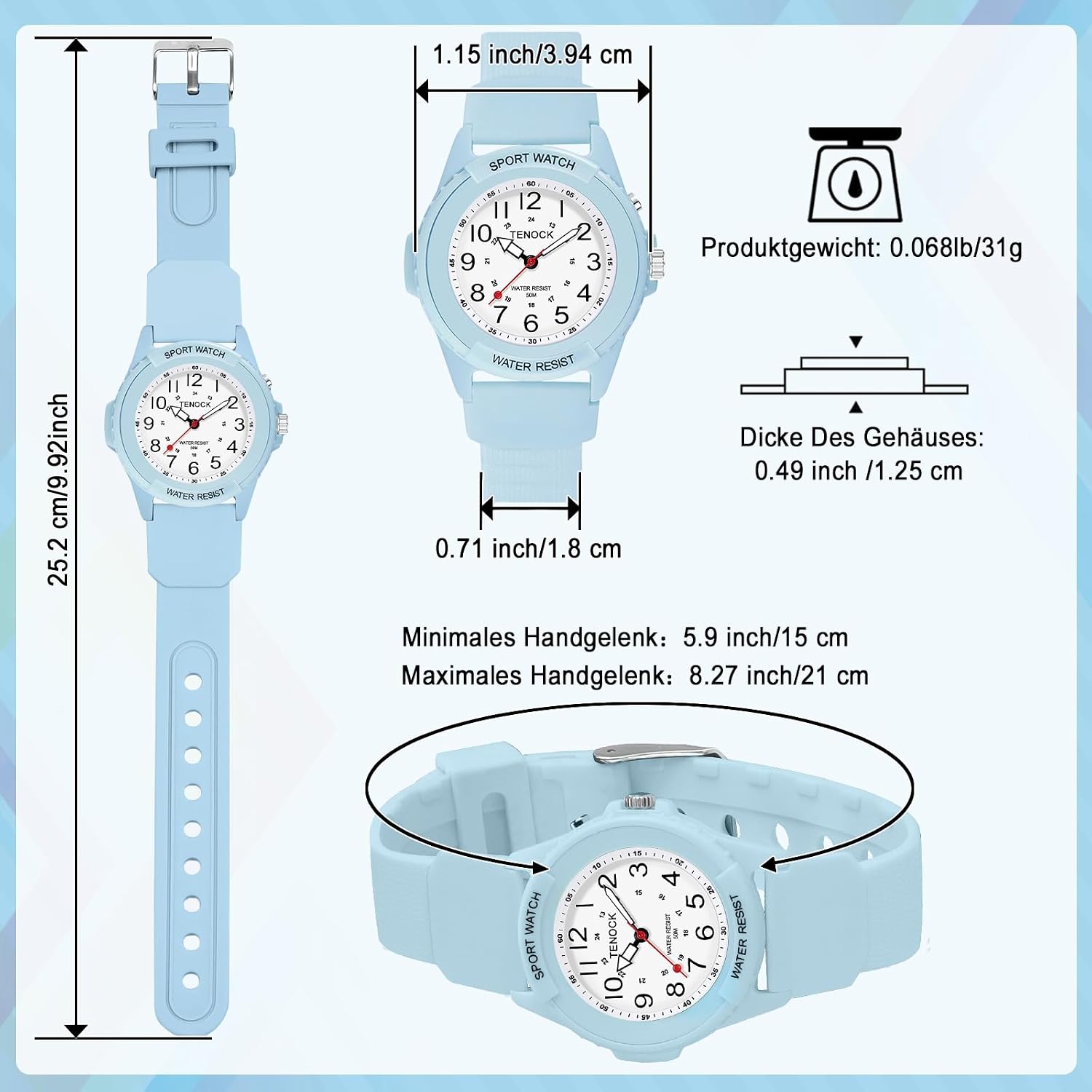 Thumbnail 5 de TENOCK Damen Sportliche Armbanduhr – Analoge Quarz-Uhr mit Nachtlicht, 50 m wasserdicht