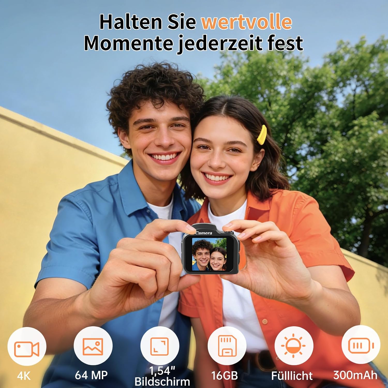 Detalle 2 de Mini Schlüsselanhänger Digitalkamera 1,54 Zoll – 4K Mini Kamera im Retro-Design, 16 GB Speicher, Ultraportabel