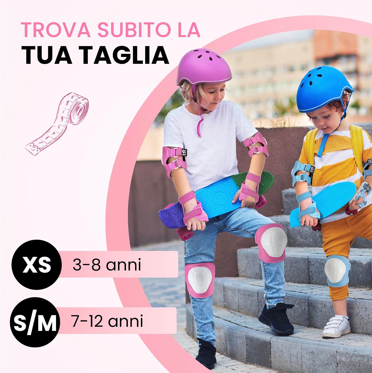 Detalle de 99FLIPS Protezioni Skateboard Bambini – Set protezioni ginocchiere, gomitiere e polsiere per skateboard e pattini in linea