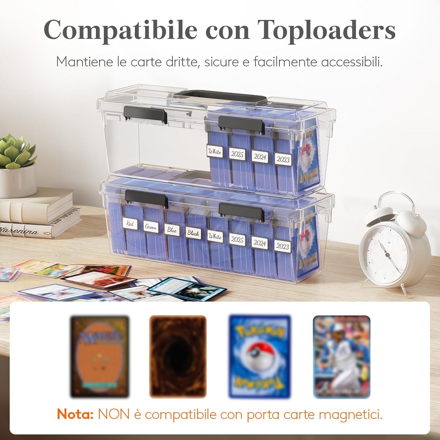 Detalle de Lifewit Scatola Porta Carte con 16 Divisori Regolabili, Deck Box in Plastica con Chiusura Rinforzata e Etichette Scrivibili (2 pezzi)