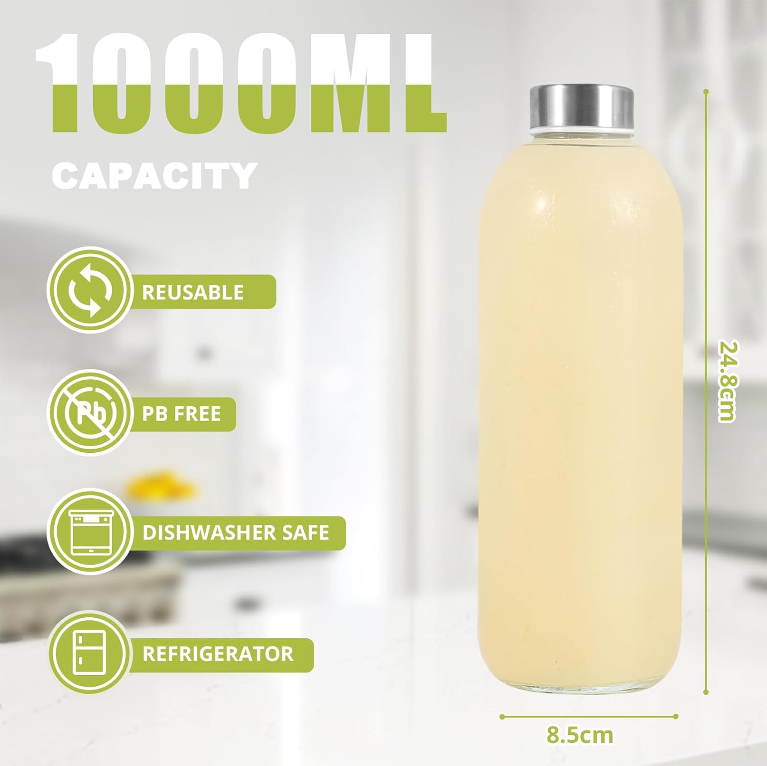 Detalle de LIMILI glass water bottles with 1000ml