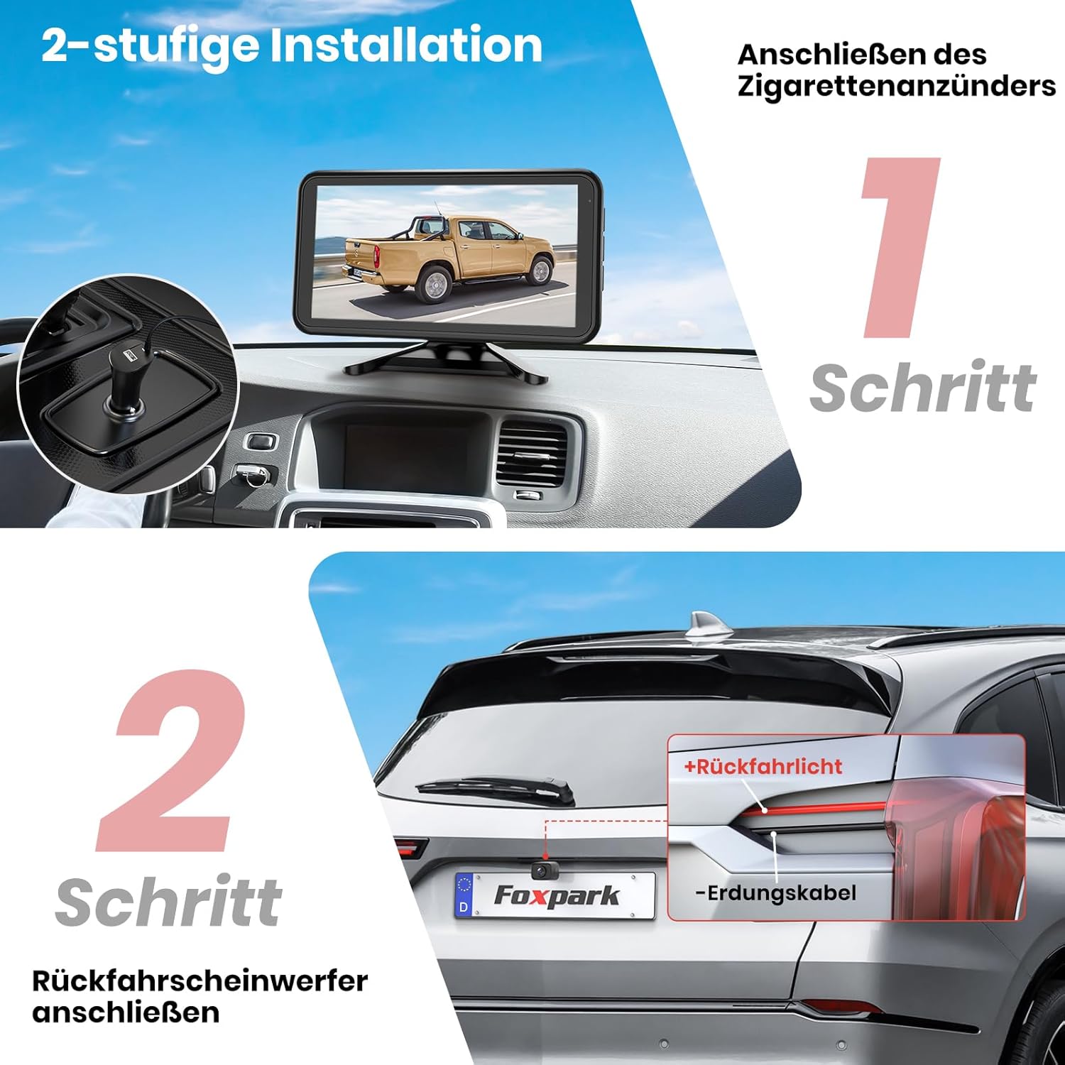 Detalle 2 de Foxpark Rückfahrkamera Kabellos 1080P 4,8"