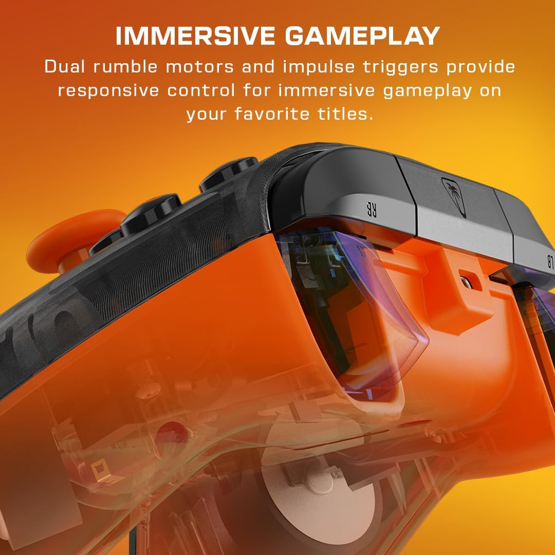 Detalle de Turtle Beach Rematch Core Camo Nero/Arancione gamepad cablato con grilletti a impulsi e audio regolabile