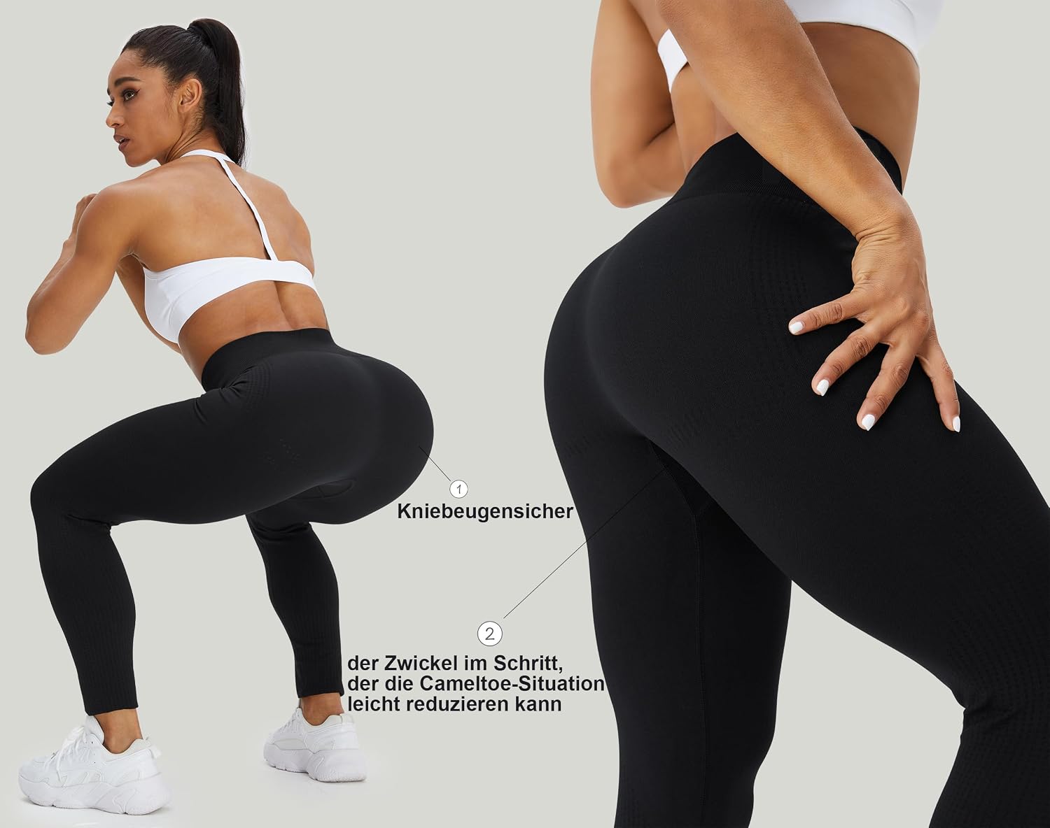 Detalle de corcoar Sport Leggings Damen mit hoher Taille (seamless, blickdicht) für Gym, Yoga & Alltag