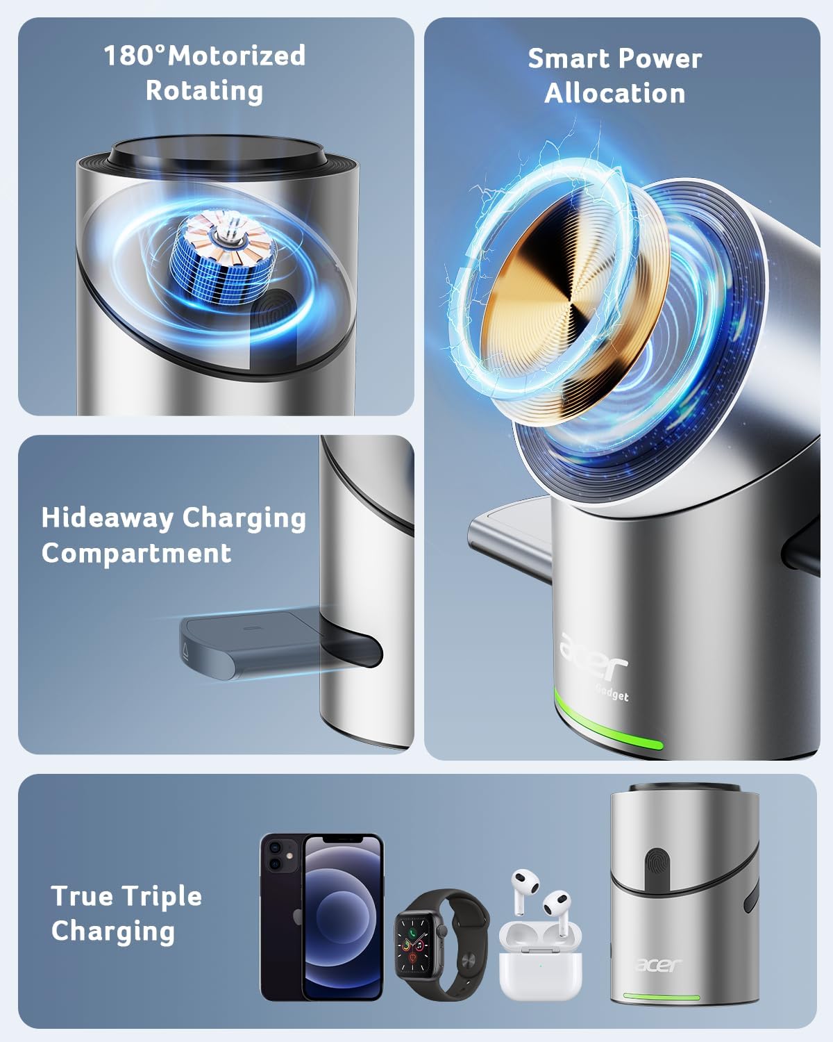Detalle 2 de Acer S2 3-in-1 Apple Charging Station Qi2 15W