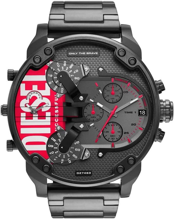 Detalle de Diesel Mr. Daddy Uhr für Herren – Chronograph, Edelstahlgehäuse, schwarzes Zifferblatt