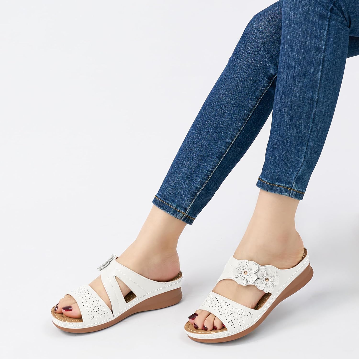 Thumbnail 6 de Ablanczoom Women’s Wedge Sandals Dressy: Slip-On Floral Platform Slides for All-Day Comfort