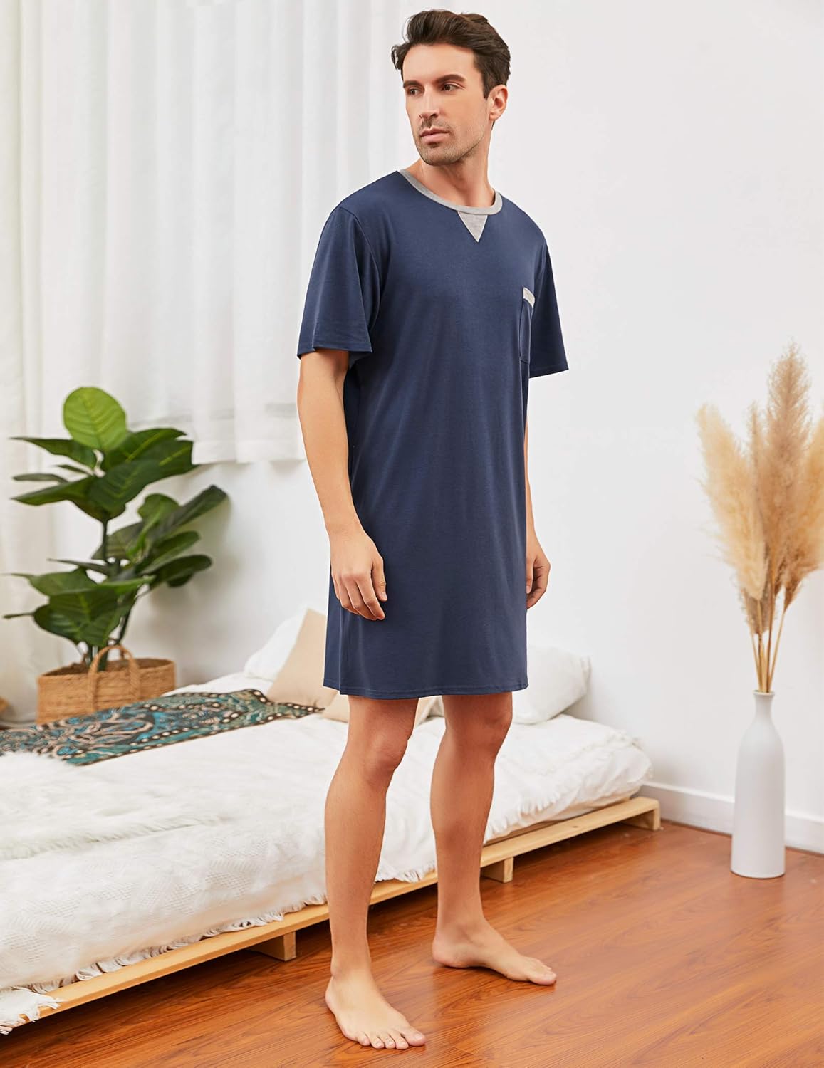 Thumbnail 3 de Enjoyoself men’s cotton pyjama top (short sleeve, knee length) – soft breathable lounge nightwear