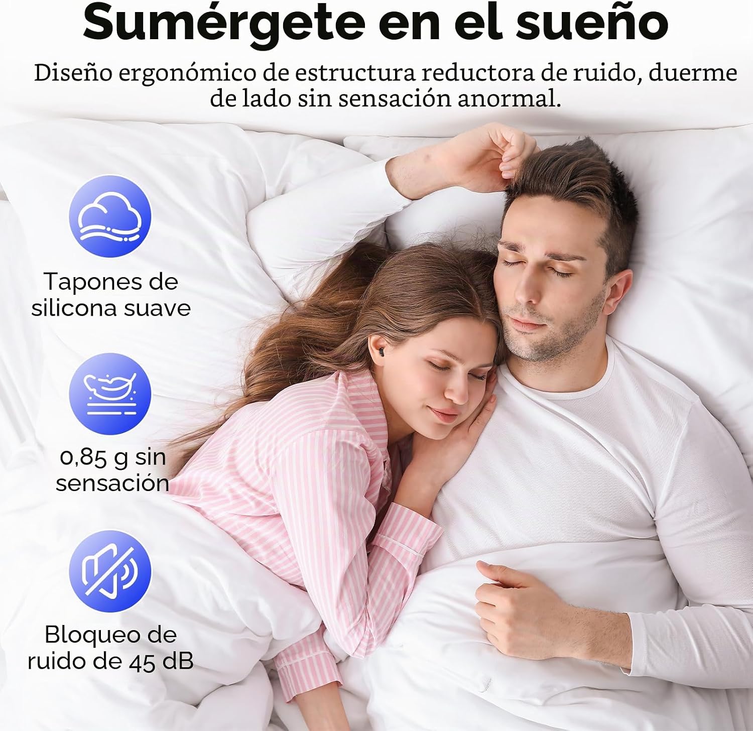 Detalle 2 de Tapones Oídos Cascho para Dormir: silicona ultrasuave, 45 dB(SNR) y reutilizables