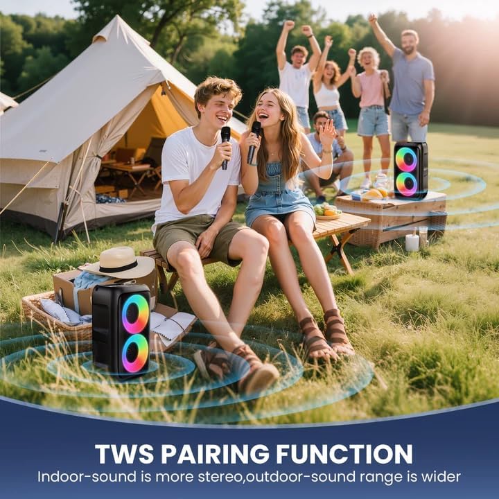 Thumbnail 4 de PWBSLAI Bluetooth Party Speaker with 2 Wireless Microphones and 5 Light Modes