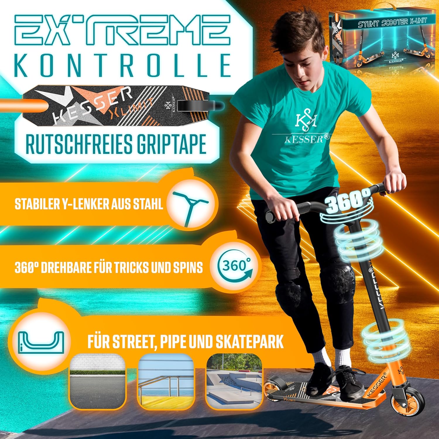 Thumbnail 1 de KESSER Stunt Scooter X-Limit mit 360°-Lenkung, ABEC 9 und 100-mm-PU-Rädern (bis 100 kg)
