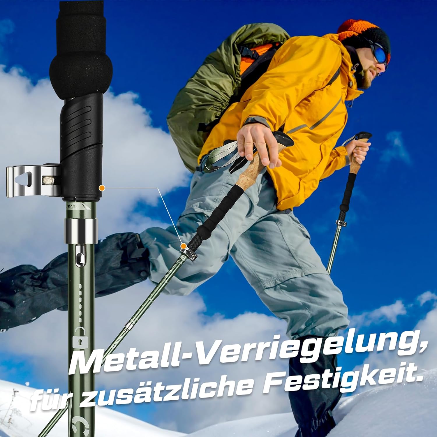 Thumbnail 4 de COVACURE Hiking Poles (2-pack) collapsible 7075 aluminium with EVA cork handle, 110–130cm
