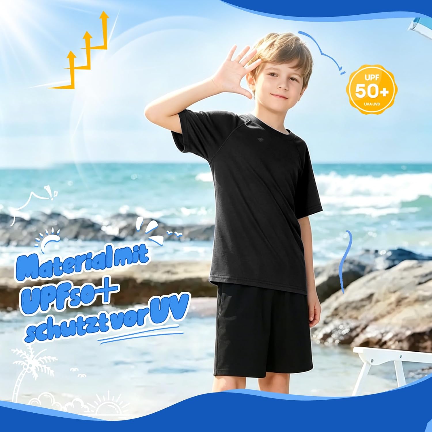 Detalle de Fengzio Maglietta UV Bambino UPF 50+ - Rash Guard a Maniche Raglan, 4–12 Anni