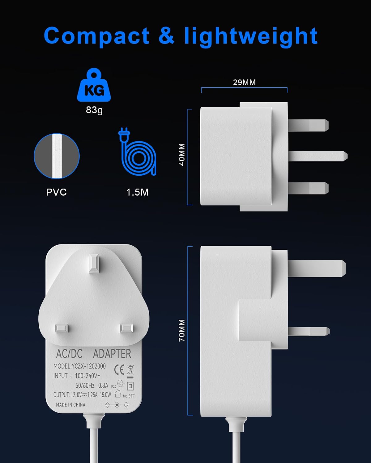Thumbnail 6 de Binamao 12V 1.25A 15W power supply for Echo Dot