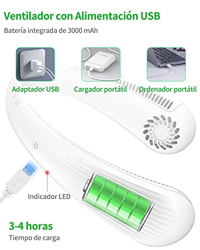 Detalle de Kouric Ventilador de Cuello Portátil Sin Aspas, 3 Velocidades, Batería 3000mAh y Autonomía de 8 Horas