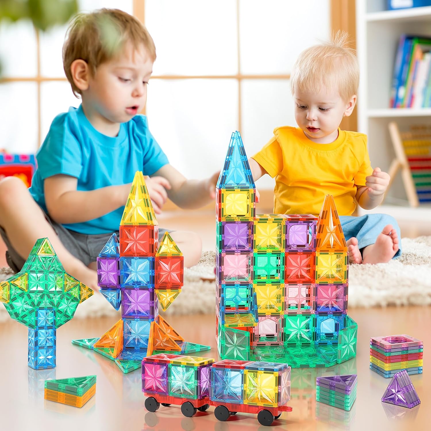 Detalle de Lovchil 61-piece Magnetic Tiles STEM Building Blocks Set for Preschoolers