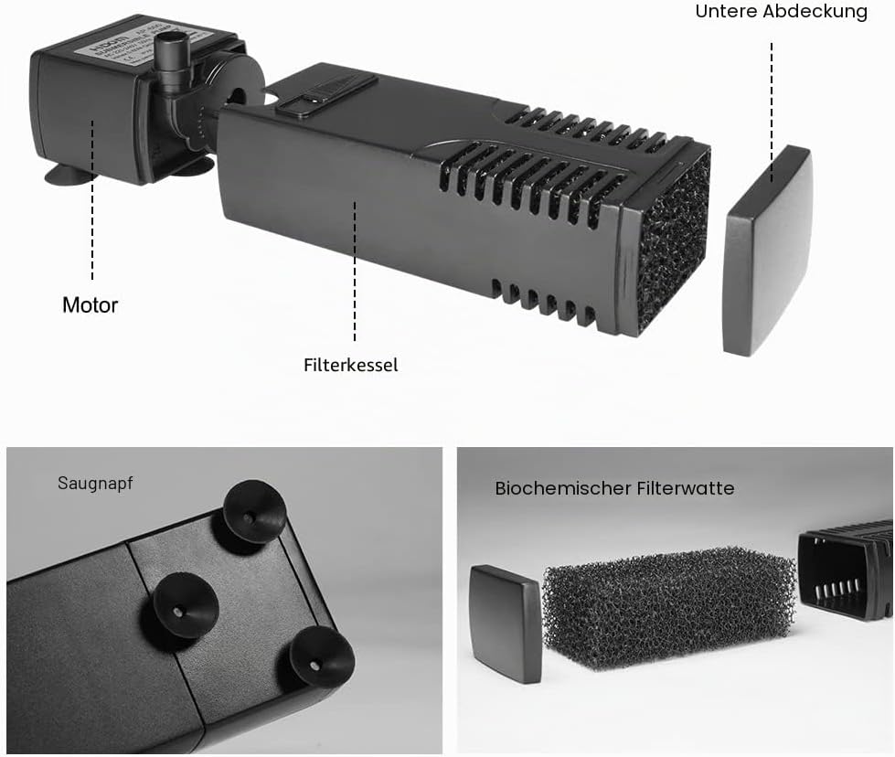 Detalle de flintronic Aquarium Filter 4W – Innenfilter mit einstellbarem Durchfluss, 300 L/H, 60 L Aquarium