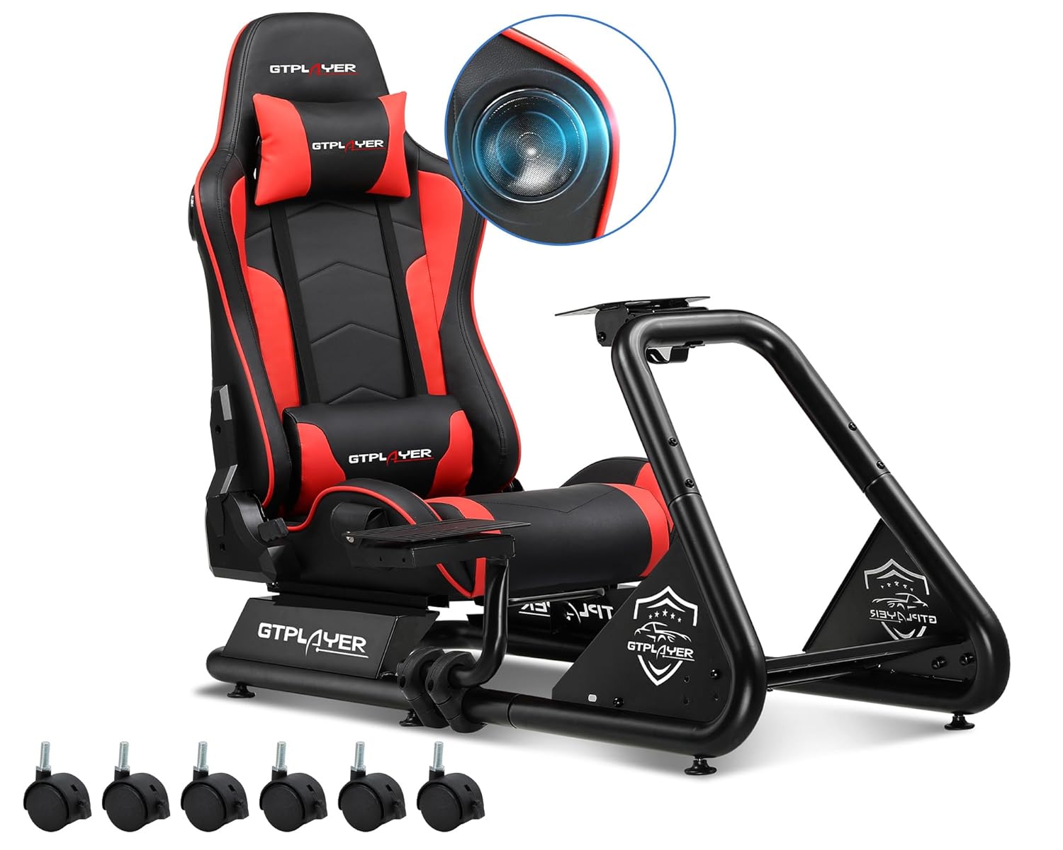 GTPLAYER Simulator Cockpit für SIM Racing: Lenkrad- & Pedalablage mit Sitz und Lautsprechern