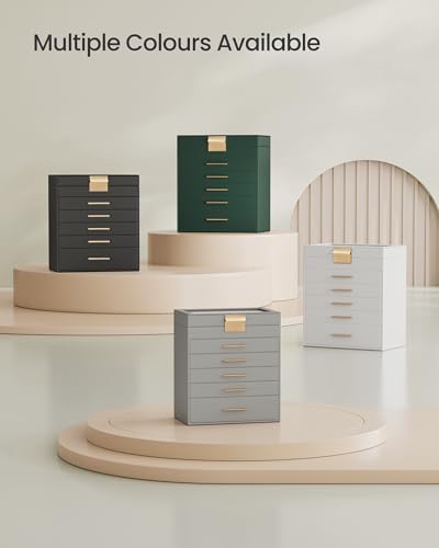 Thumbnail 7 de SONGMICS Collection Jewellery Box with Glass Lid (GISELLA JBC171W01) – 6-Layer Storage, Cloud White & Gold