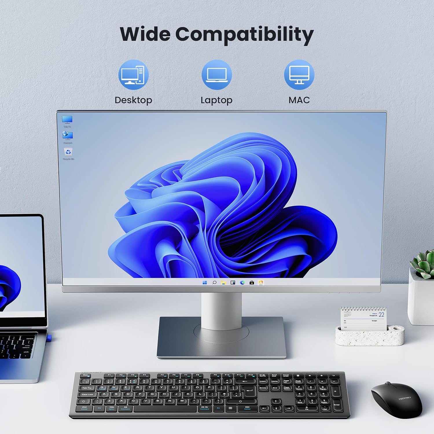 Thumbnail 6 de TECKNET Wireless Keyboard and Mouse Combo (2.4G, rechargeable) with UK QWERTY full-size keyboard and silent click mouse