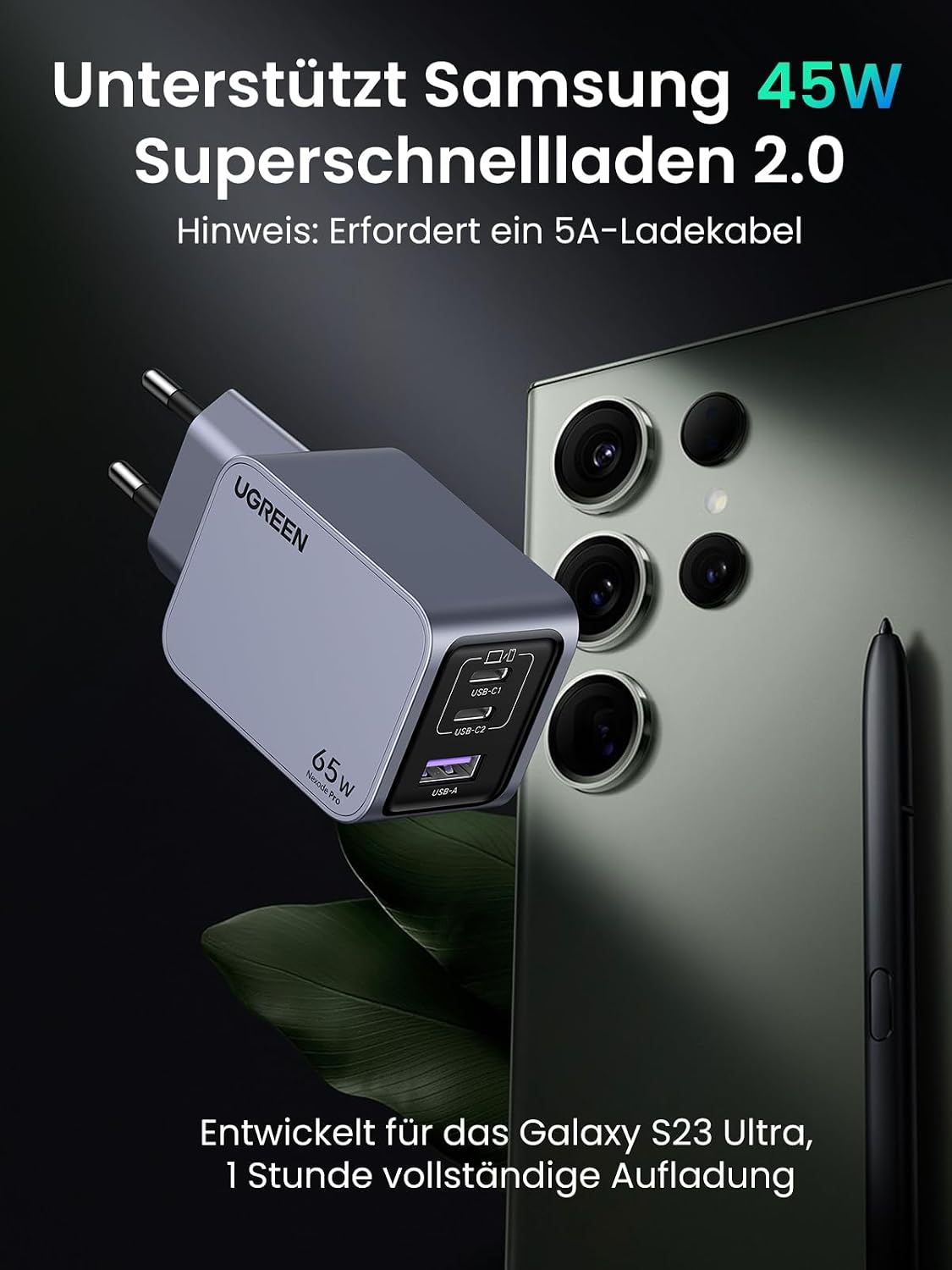 Detalle 1 de UGREEN Nexode Pro USB C Ladegerät 65 W