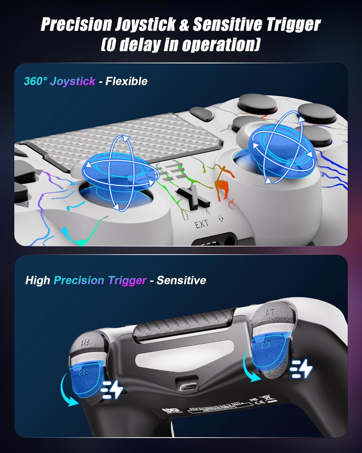 Thumbnail 1 de RUIZHI Controller LED wireless a forma di fulmine per PlayStation 4 / PC, bianco