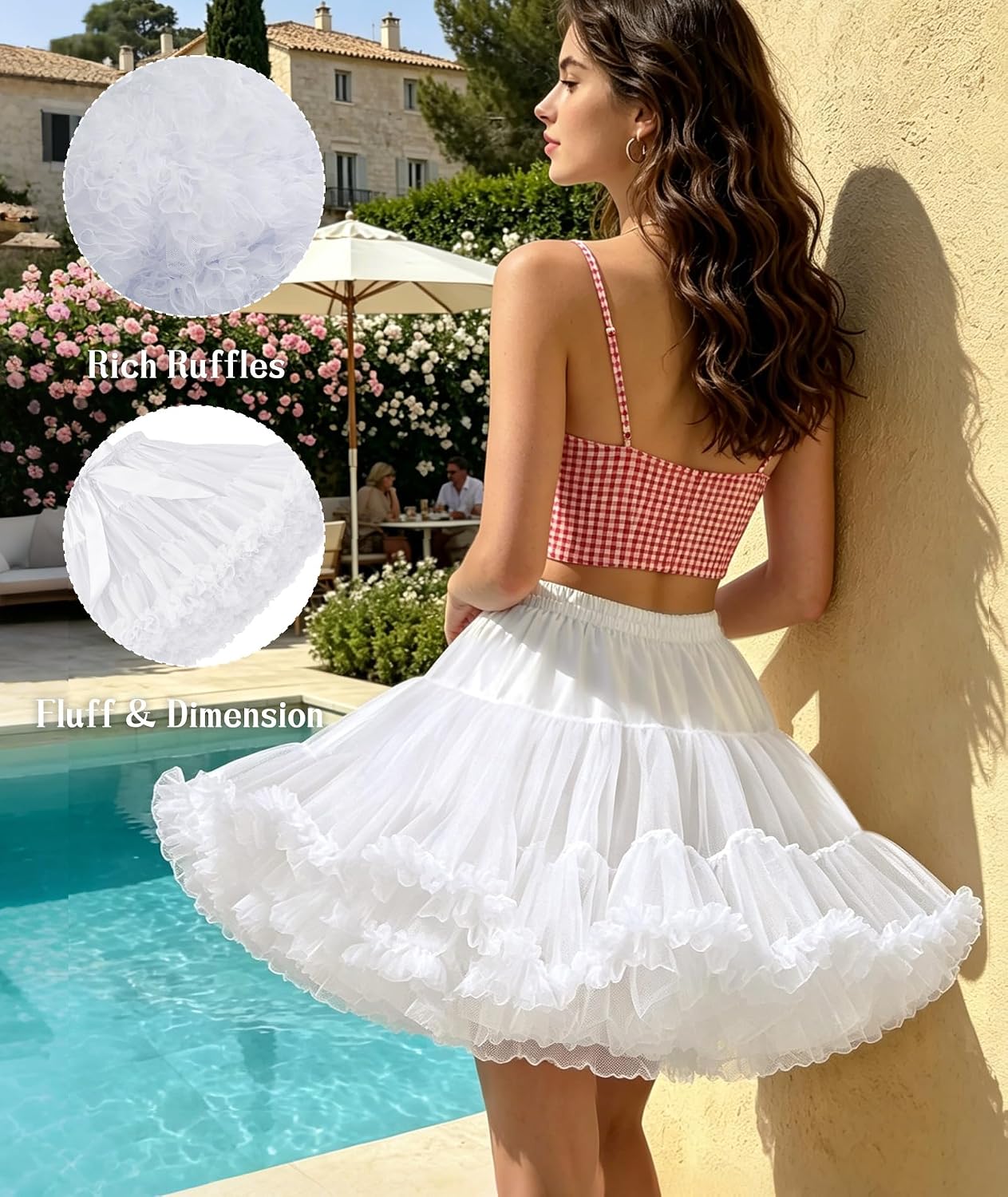 Detalle de XinChangShangMao Women's Petticoat Skirt, 3-Layer Tulle, Satin Lining, Elastic Waist