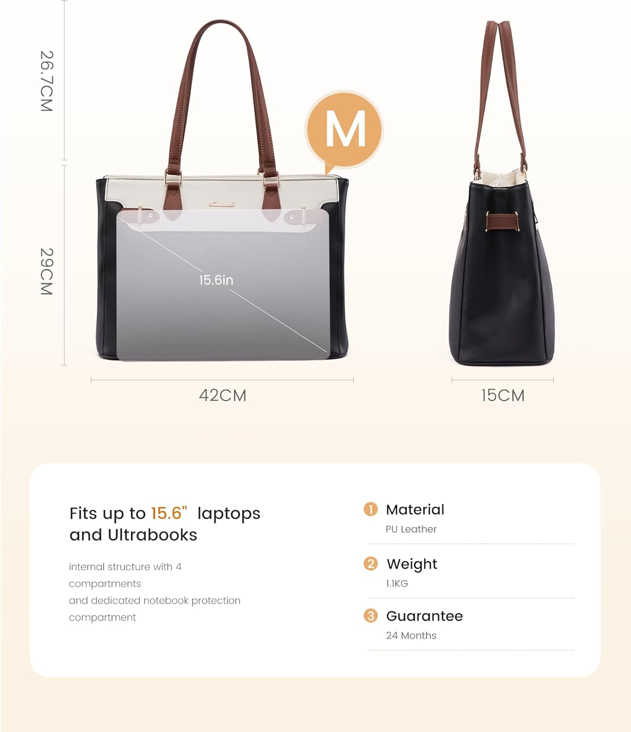 Detalle 2 de LOVEVOOK Handtasche Damen – Mittelgroße Shopper mit Laptopfach bis 15,6