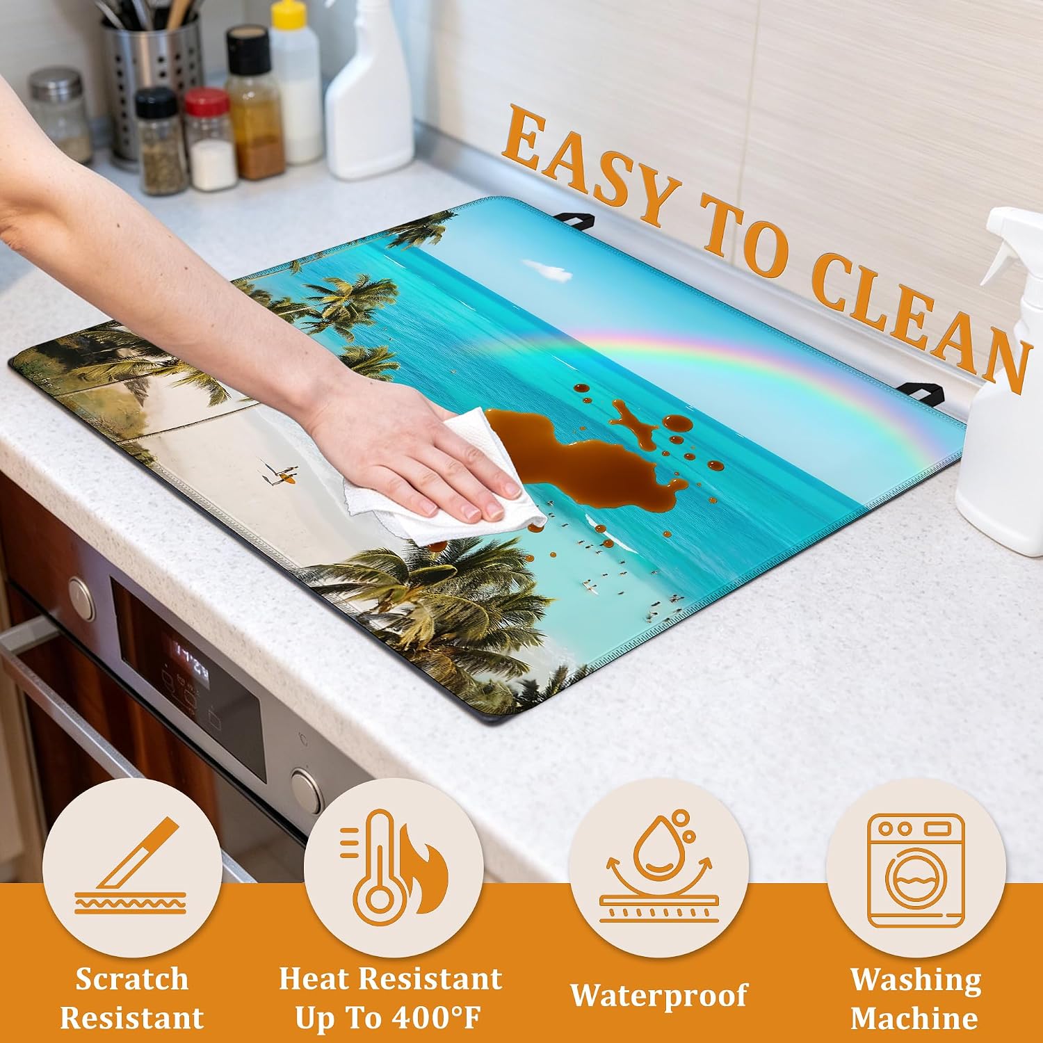 Detalle 1 de YIKTI Tropical Palm Tree Stove Top Cover, 28 x 20 Inch Heat-Resistant Mat