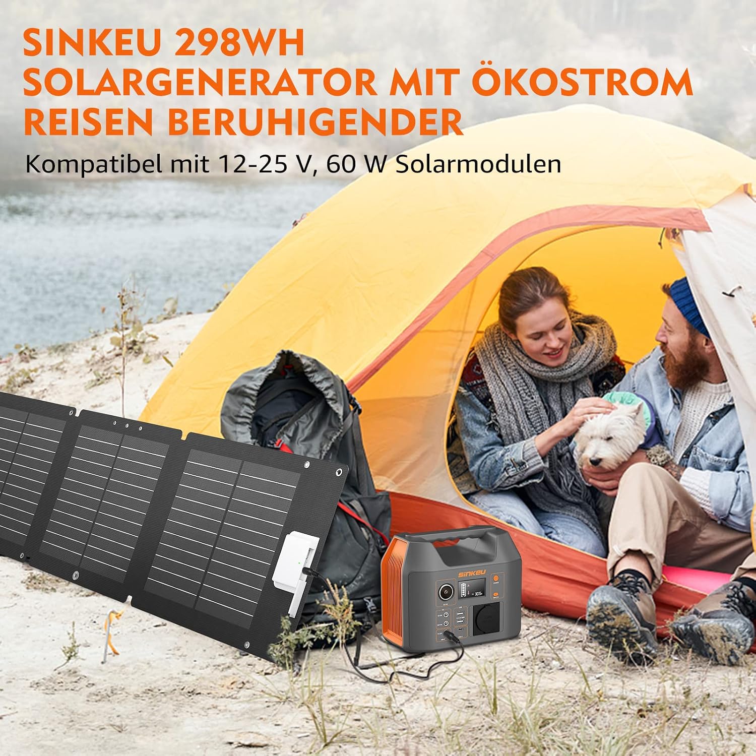 Detalle de SinKeu Tragbare Powerstation 296Wh – Solar Generator mit 230V 300W Wechselstrom, USB, 12V, DC