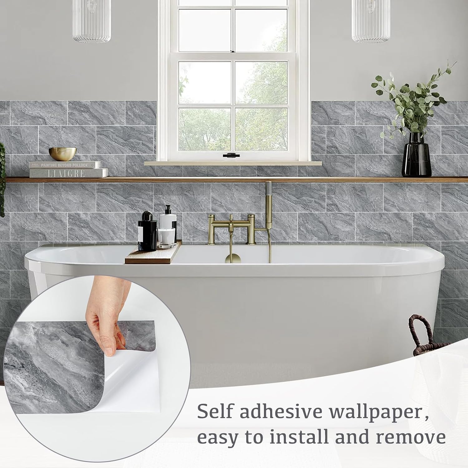 Detalle de Abyssaly Credence Adhesive pour Cuisine Marbre Gris — Carreaux Muraux Autocollants 24Pièces 15x30 cm