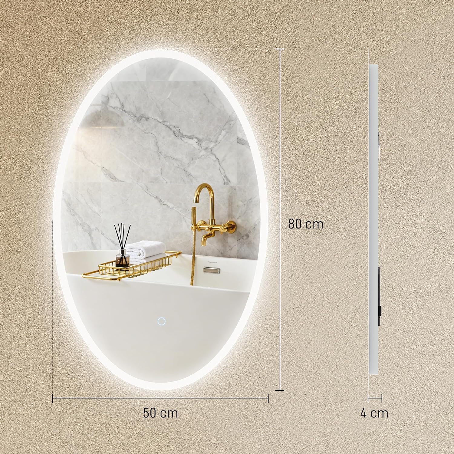 Thumbnail 6 de HOMCOM miroir de salle de bain LED ovale 80x50 cm avec anti-buée, 3 températures, dimmable et mémoire