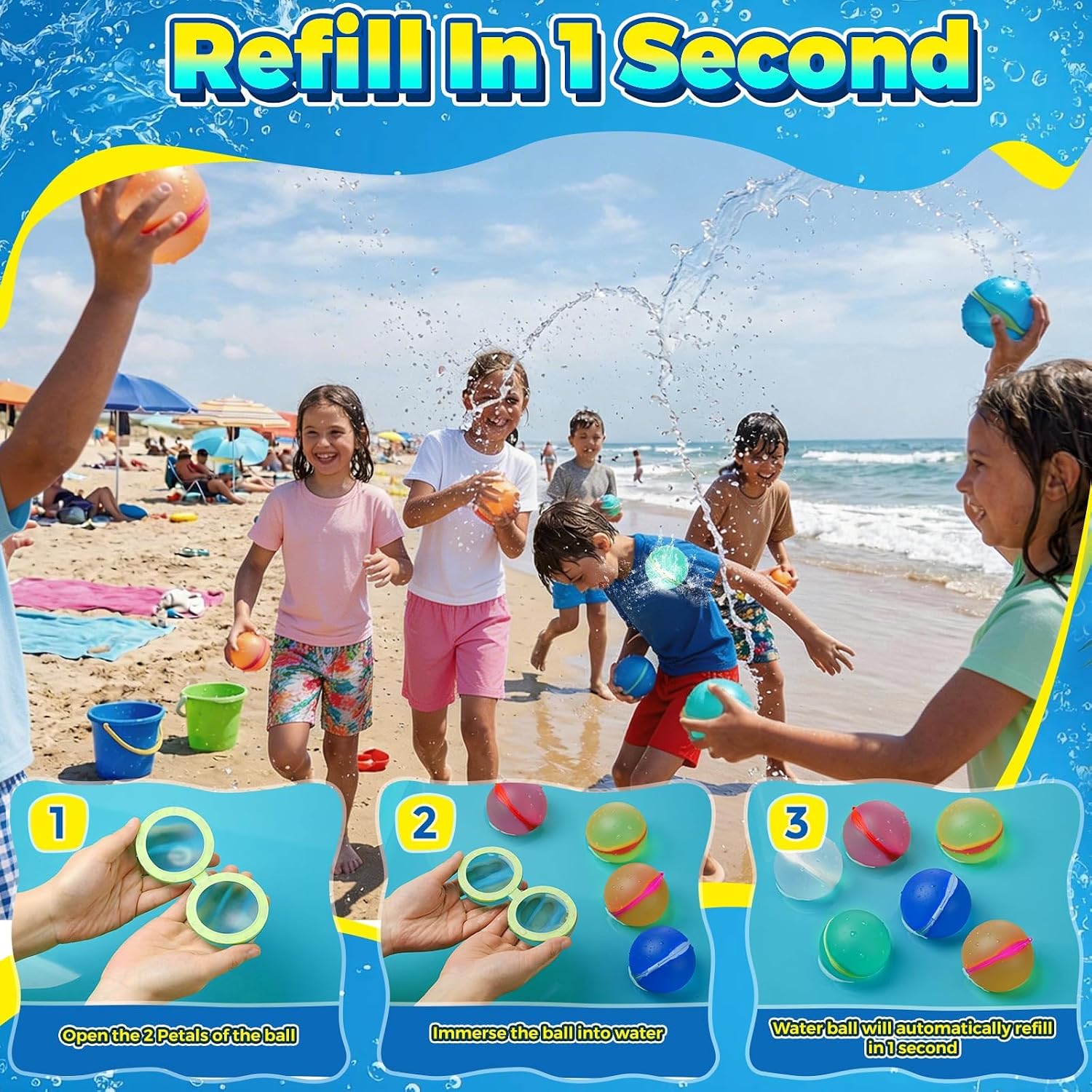 Detalle 2 de Reusable Water Balloons, 12 Pcs Magnetic Splash Refill Balls