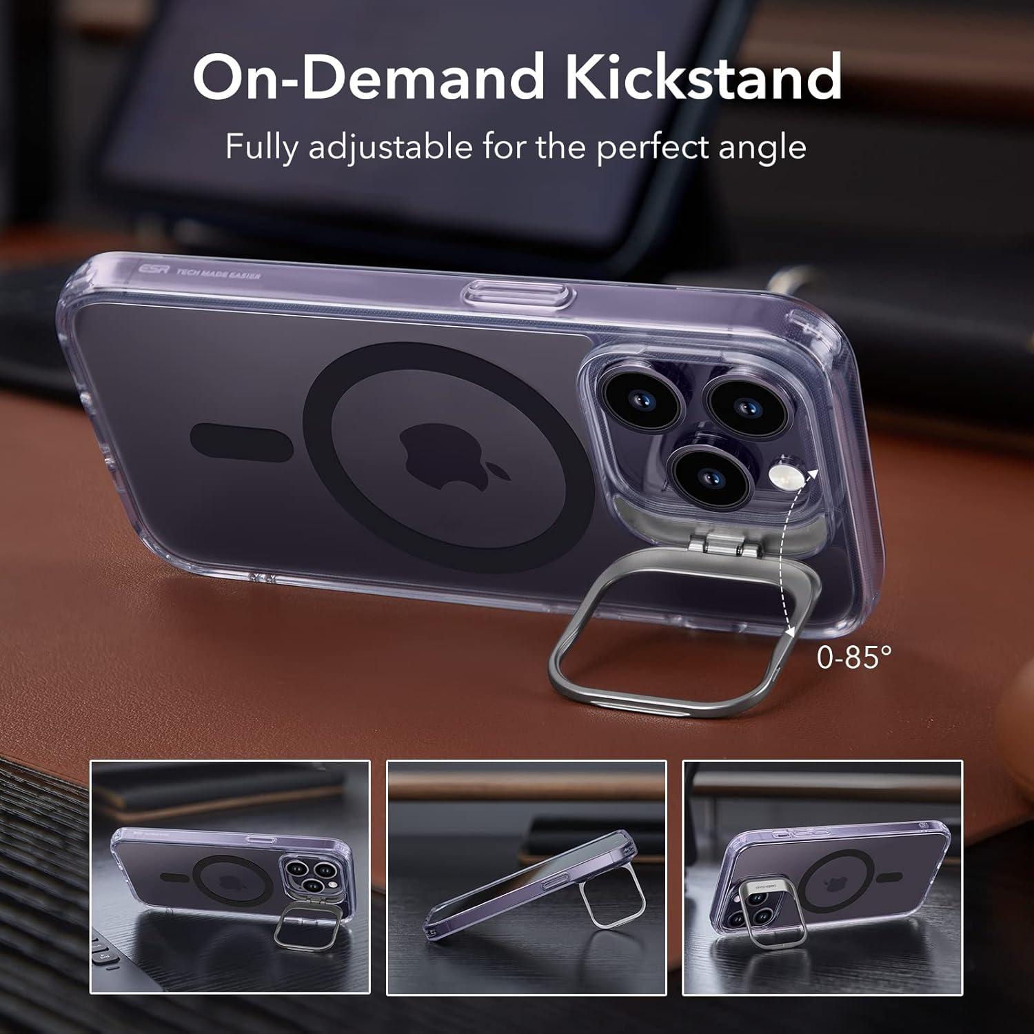 Thumbnail 2 de ESR iPhone 14 Pro Magnetic Clear Case with stand (MagSafe compatible) in Clear Purple