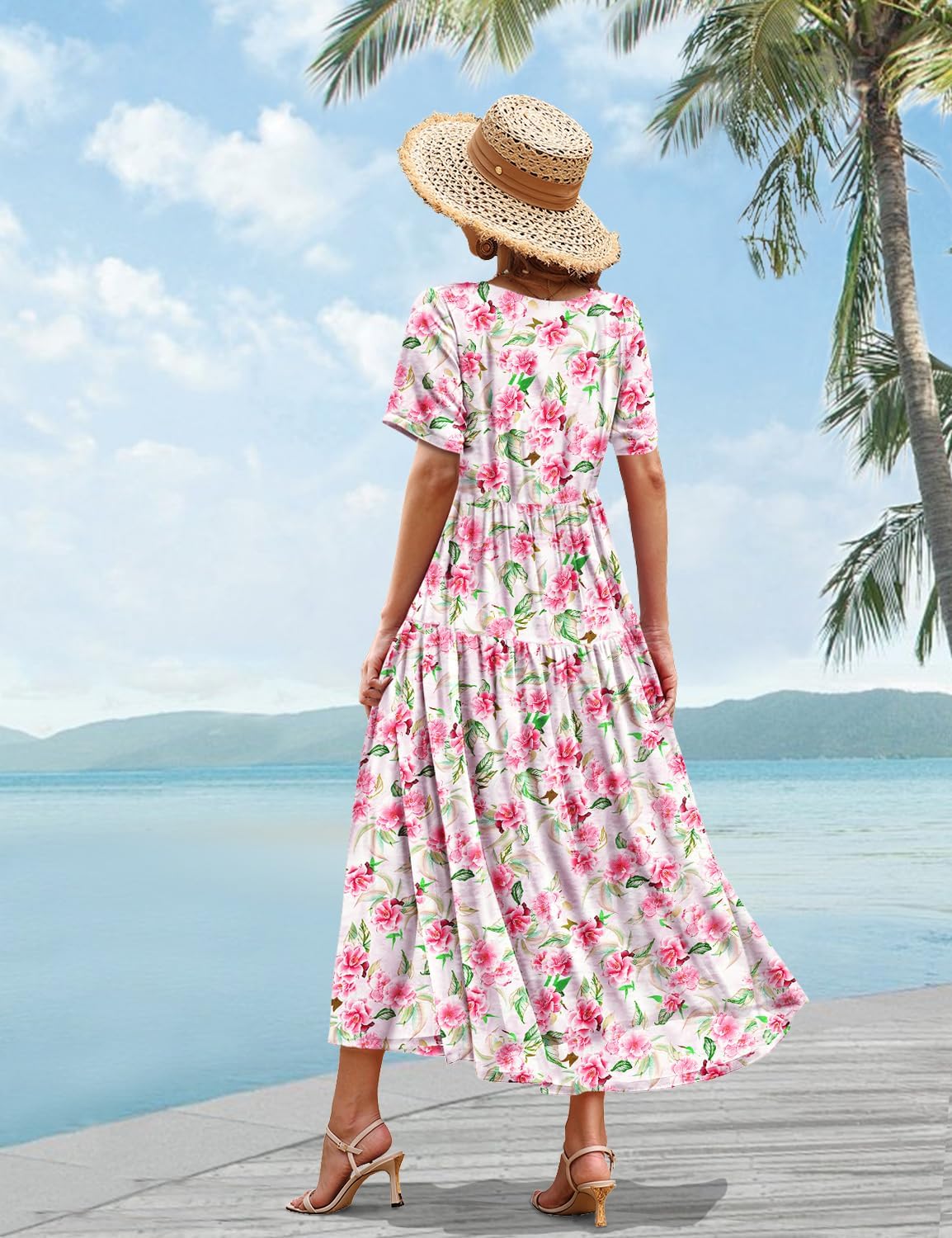 Detalle de YESNO Women Casual Loose Bohemian Floral Maxi Dress with Pockets