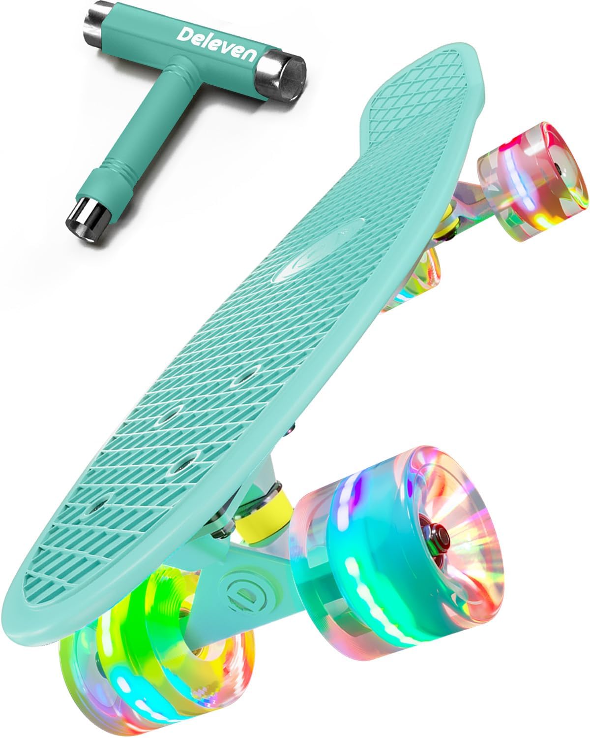 Deleven Skateboard mit LED-Rollen, Skate-Tool und ABEC-7-Lagern (56 cm) für Kinder und Erwachsene