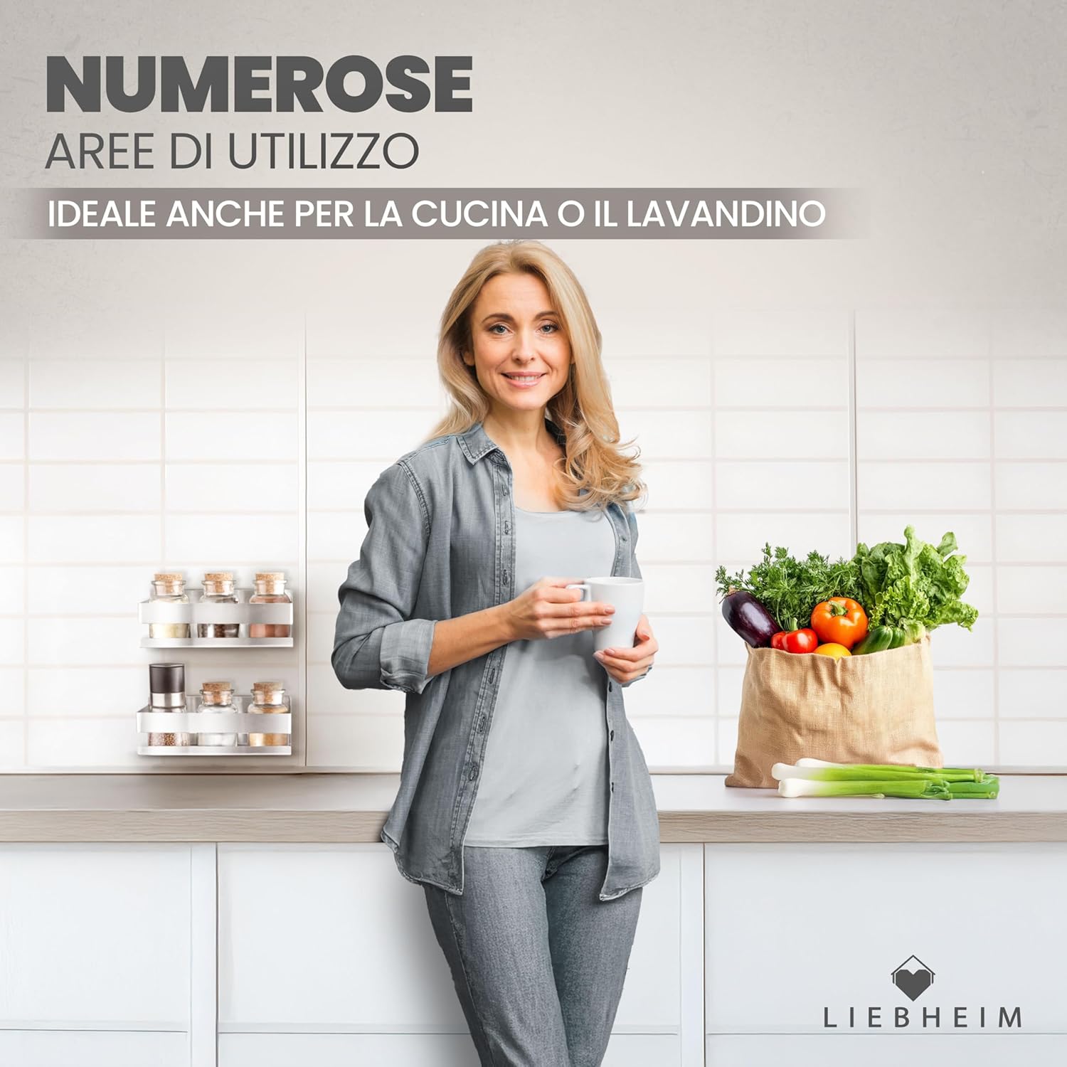 Thumbnail 6 de LIEBHEIM Porta Sapone Doccia in alluminio spazzolato: mensola bagno senza foratura