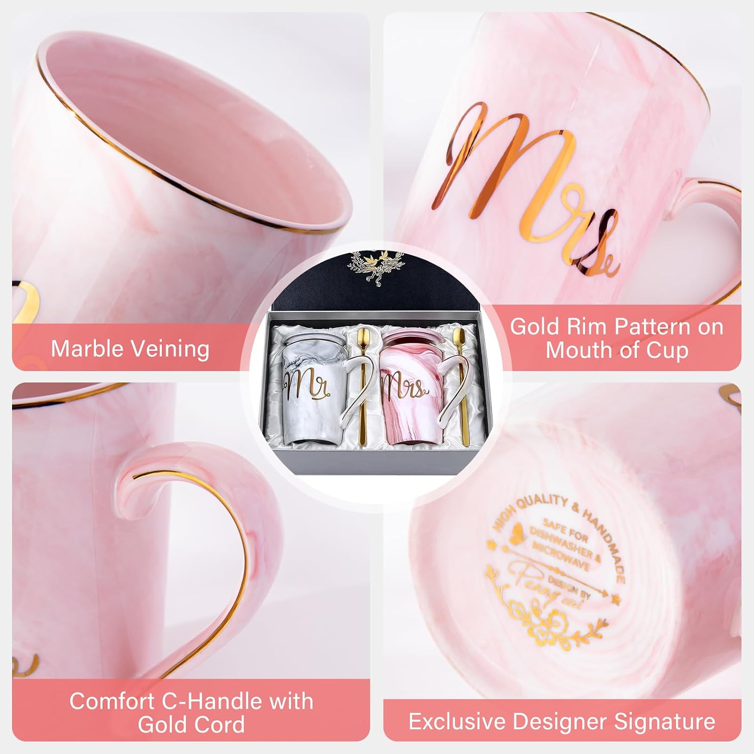 Thumbnail 2 de Doublewhale 14oz Marble Mr & Mrs Mug Gift Set for Couples