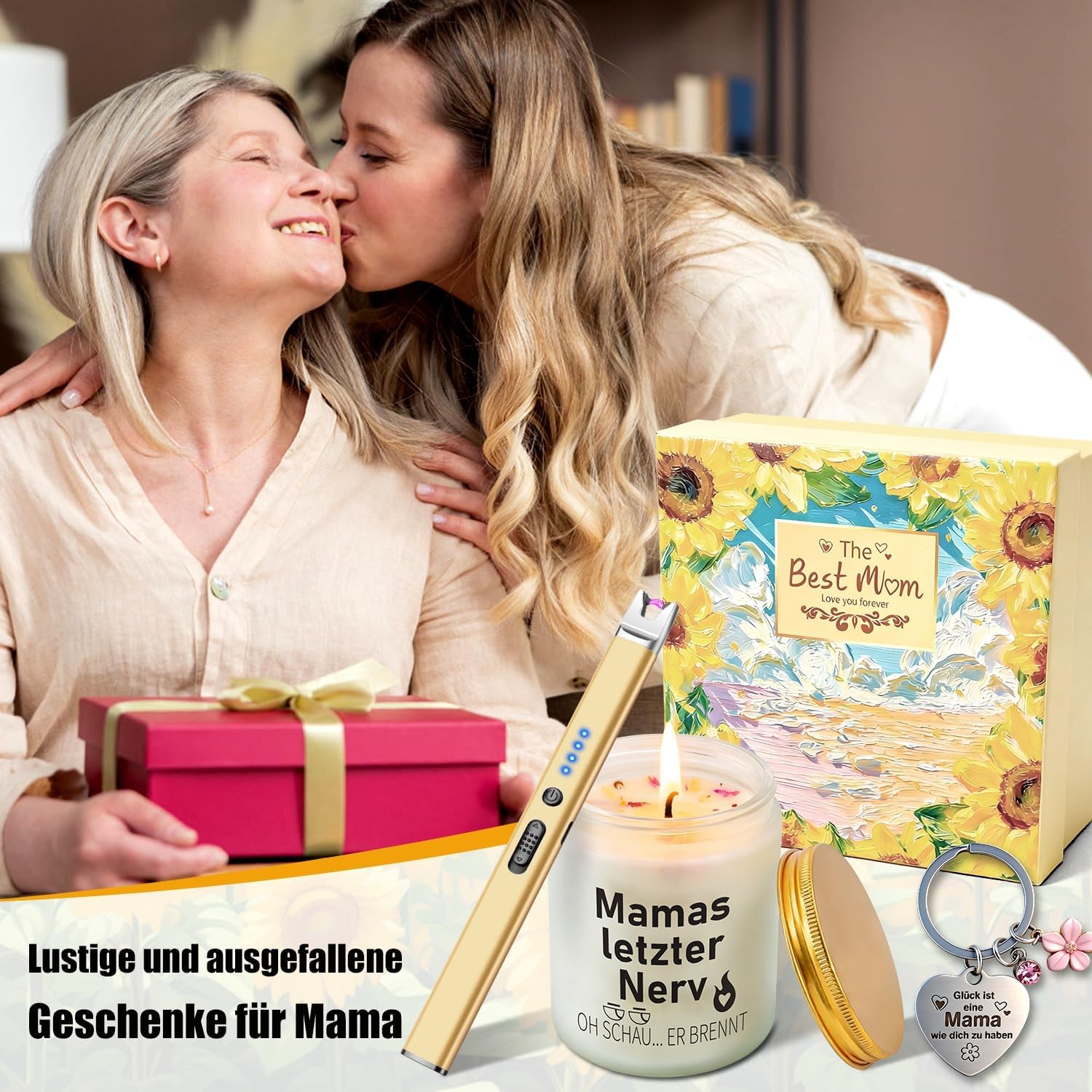 Thumbnail 6 de Muttertagsgeschenke Set: 7OZ Lavendelkerze, Lichtbogen-Feuerzeug und gravierter Schlüsselanhänger