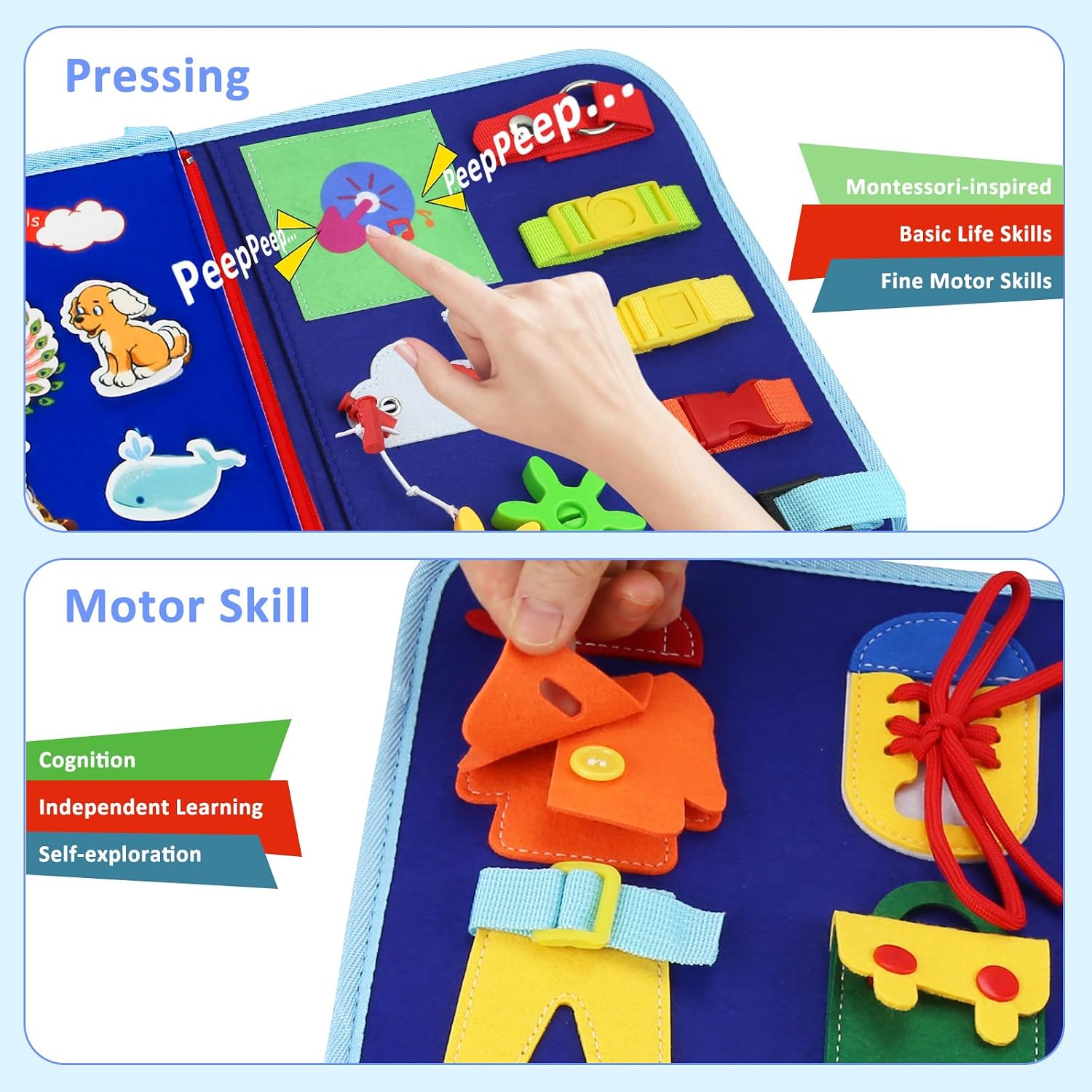 Detalle 2 de Busy Board Montessori toy for 1 year old toddlers