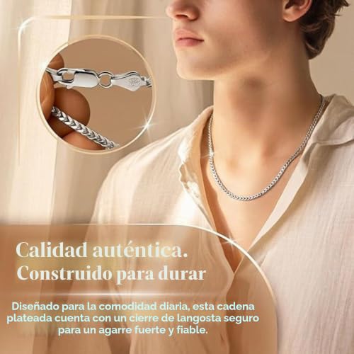 Detalle de QUADRI Collar Hombre y Mujer Plata 925 – Cadena Franco, 51/56/61 cm, Made in Italy