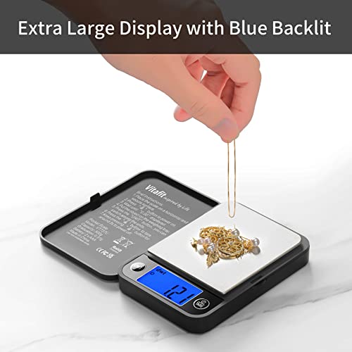Thumbnail 6 de Vitafit 500g Digitale Feinwaage, 0,01 g – Blaues LCD Display, Taschenwaage Schwarz