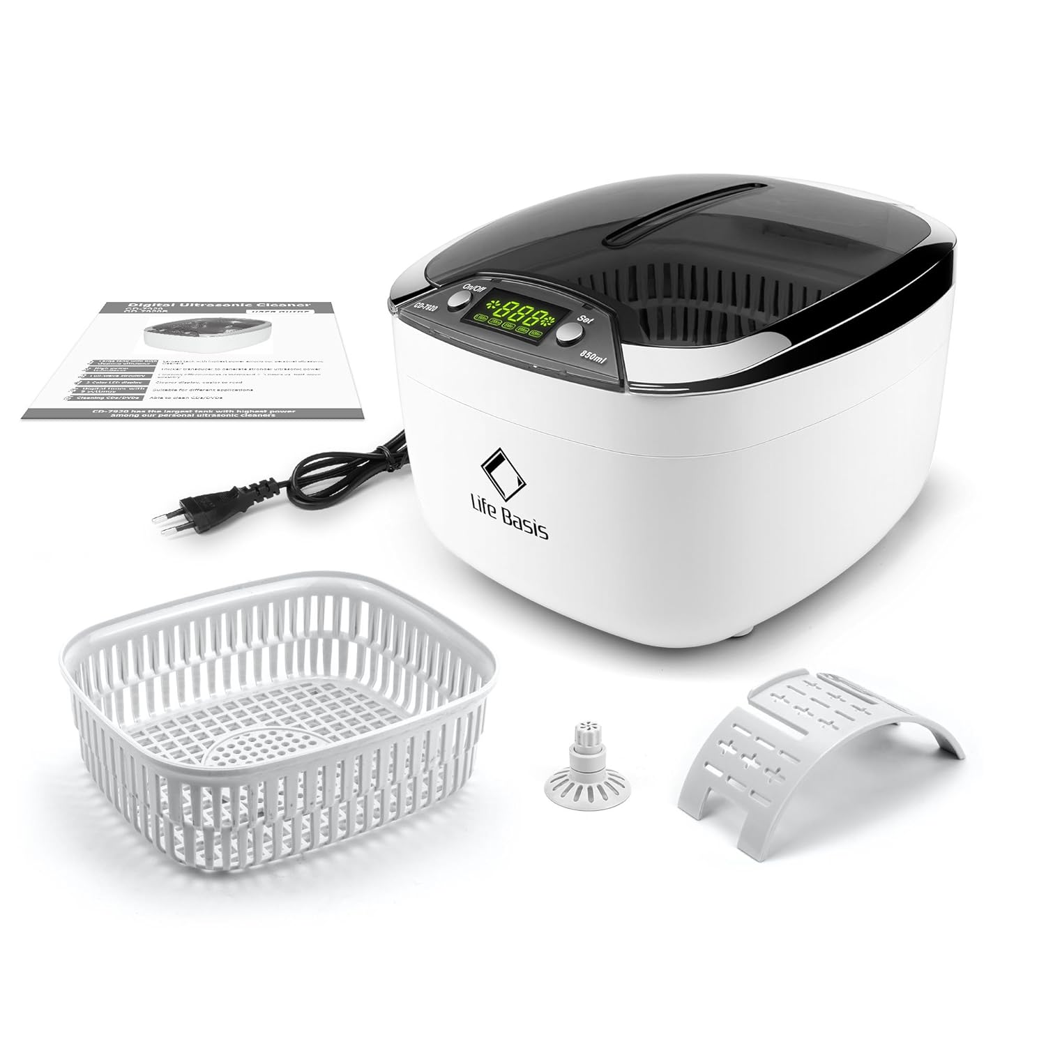 Thumbnail 6 de LifeBasis Nettoyeur à ultrasons numérique 850 ml (42 kHz) cuve en acier inoxydable