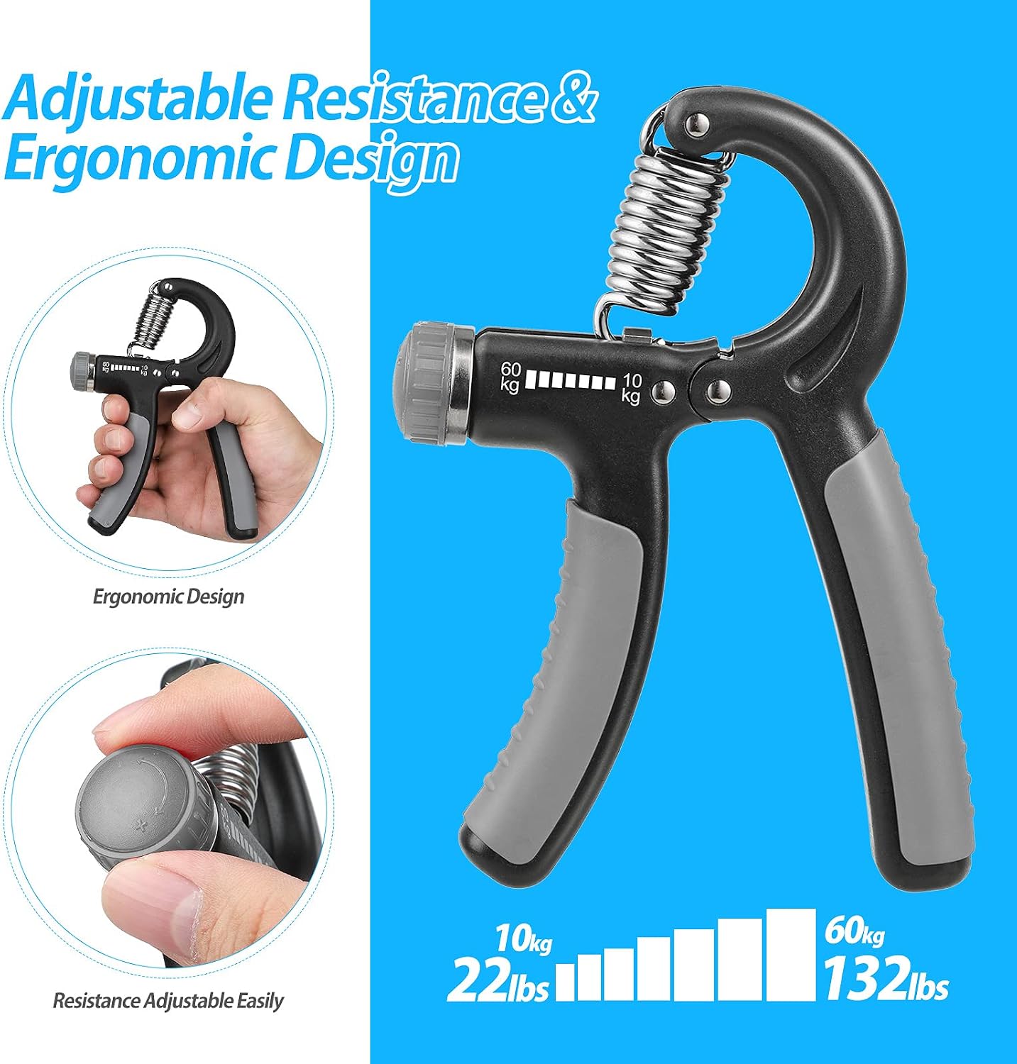 Detalle 2 de NIYIKOW FBA_4049540 2-Pack Adjustable Hand Grip Strengthener, 22–132 lb