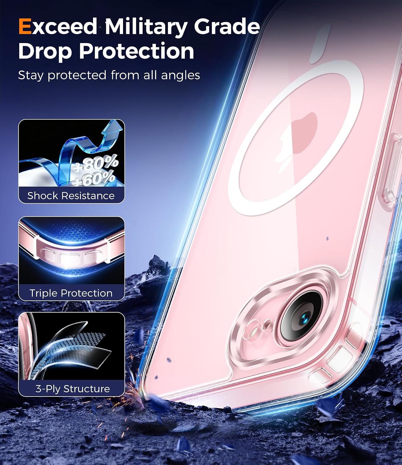 Thumbnail 3 de Qasyfanc Magnetic Clear Case for iPhone 17e/16e with Tempered Glass Screen Protectors