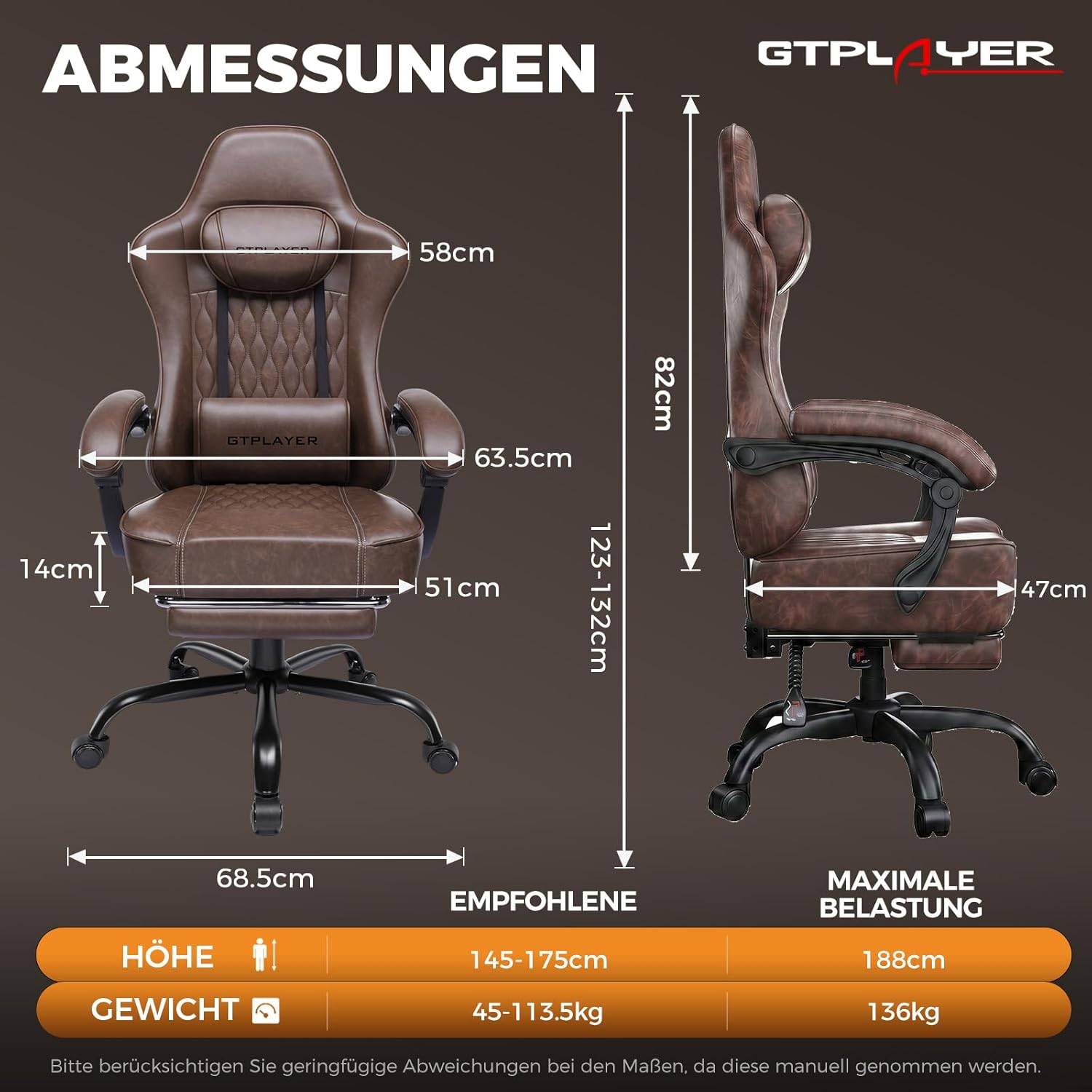 Detalle de GTPLAYER Gaming Stuhl – Ergonomischer Bürostuhl mit hohem Sitzpolster und Synchronmechanik